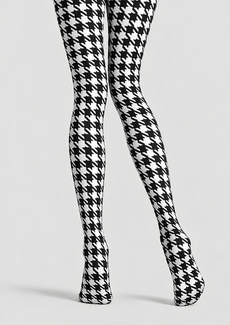 Black White Houndstooth Tights Hosiery Pantyhose L69-55