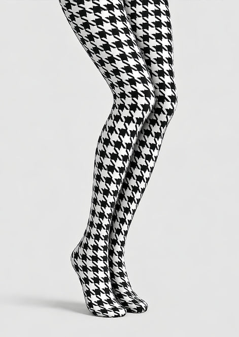 Black White Houndstooth Tights Hosiery Pantyhose L69-55