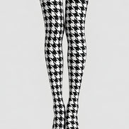 Black White Houndstooth Tights Hosiery Pantyhose L69-55