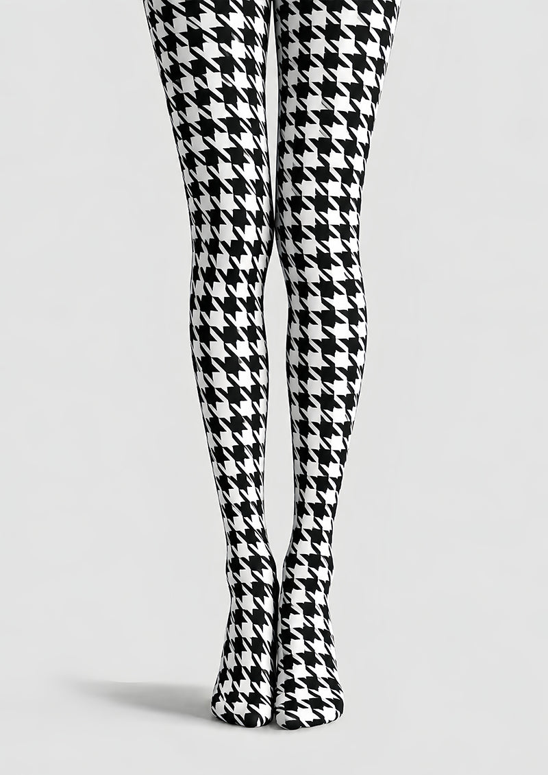 Black White Houndstooth Tights Hosiery Pantyhose L69-55