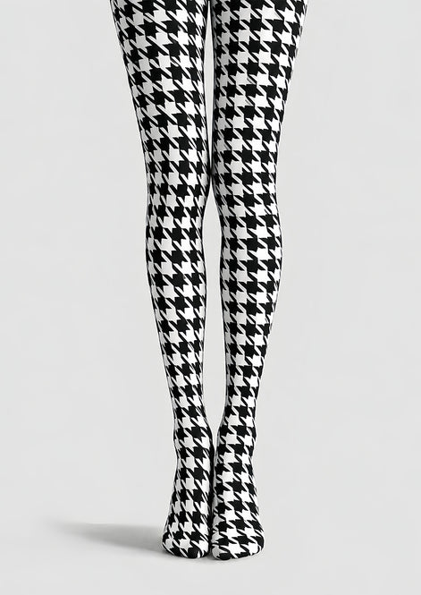 Black White Houndstooth Tights Hosiery Pantyhose L69-55