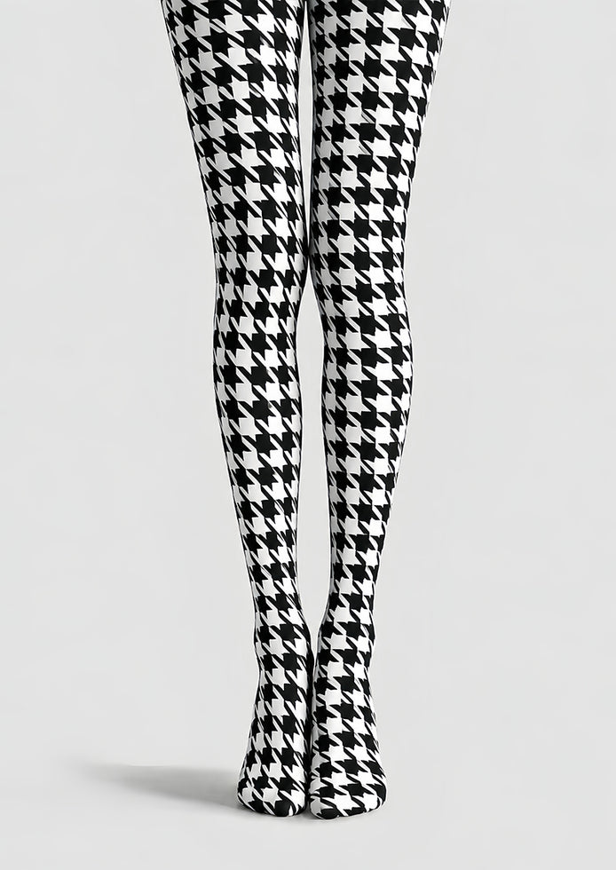 Black White Houndstooth Tights Hosiery Pantyhose L69-55
