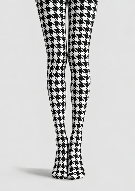 Black White Houndstooth Tights Hosiery Pantyhose L69-55