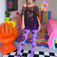 Rave Festival Neon Star Tights Hosiery Pantyhose L69-57