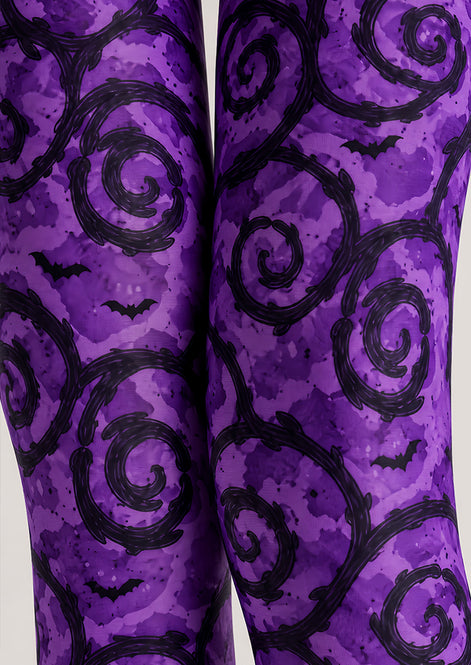 Halloween Purple Swirl Graphic Tights Hosiery L69-59