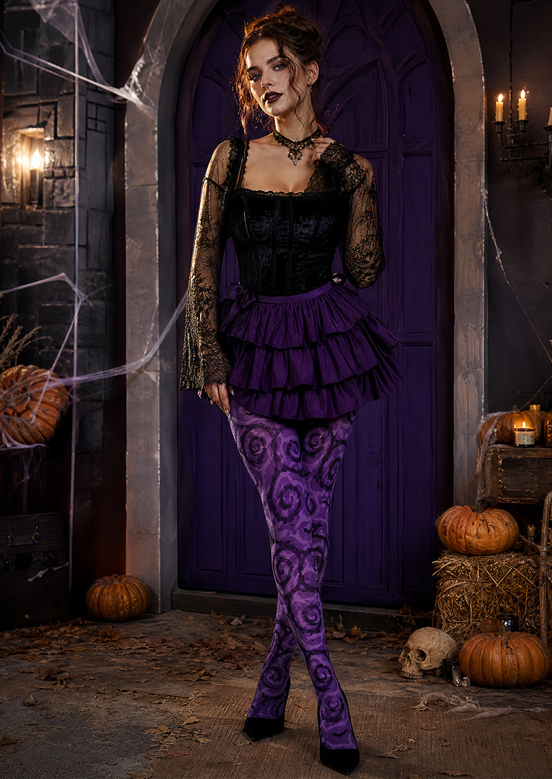 Halloween Purple Swirl Graphic Tights Hosiery L69-59
