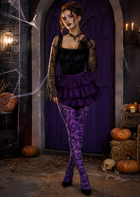Halloween Purple Swirl Graphic Tights Hosiery L69-59