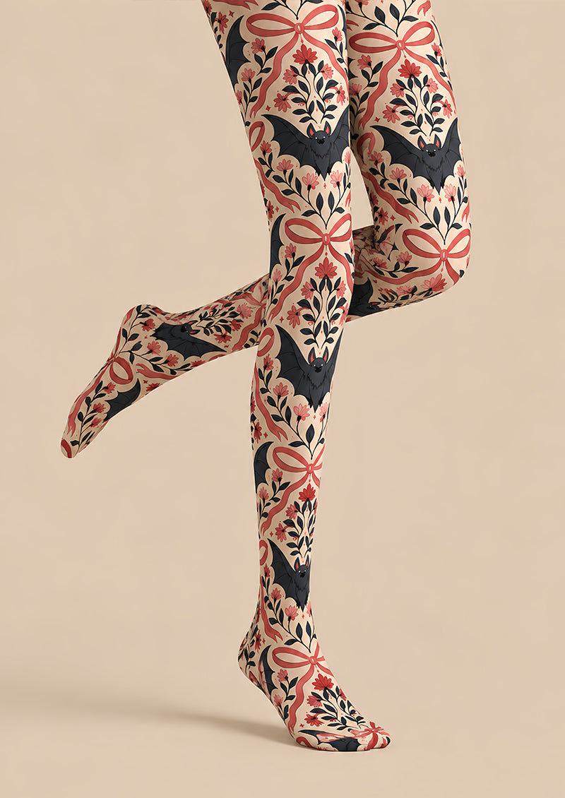 Halloween Bat Floral Bow Tights Hosiery Pantyhose L69-61