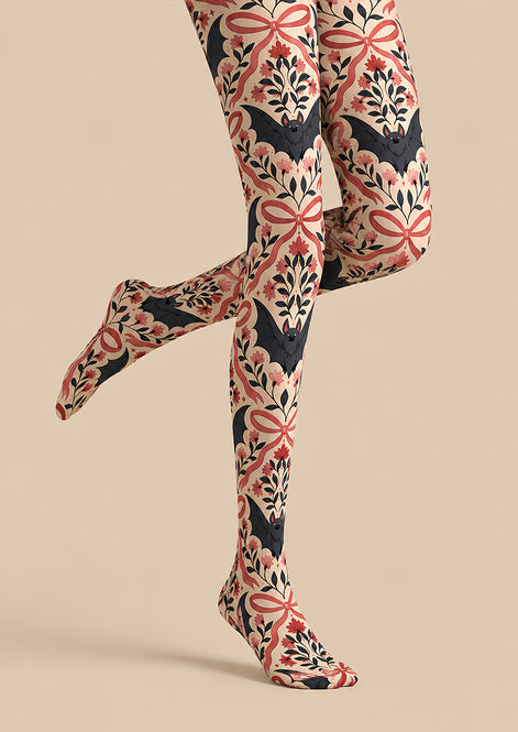 Halloween Bat Floral Bow Tights Hosiery Pantyhose L69-61