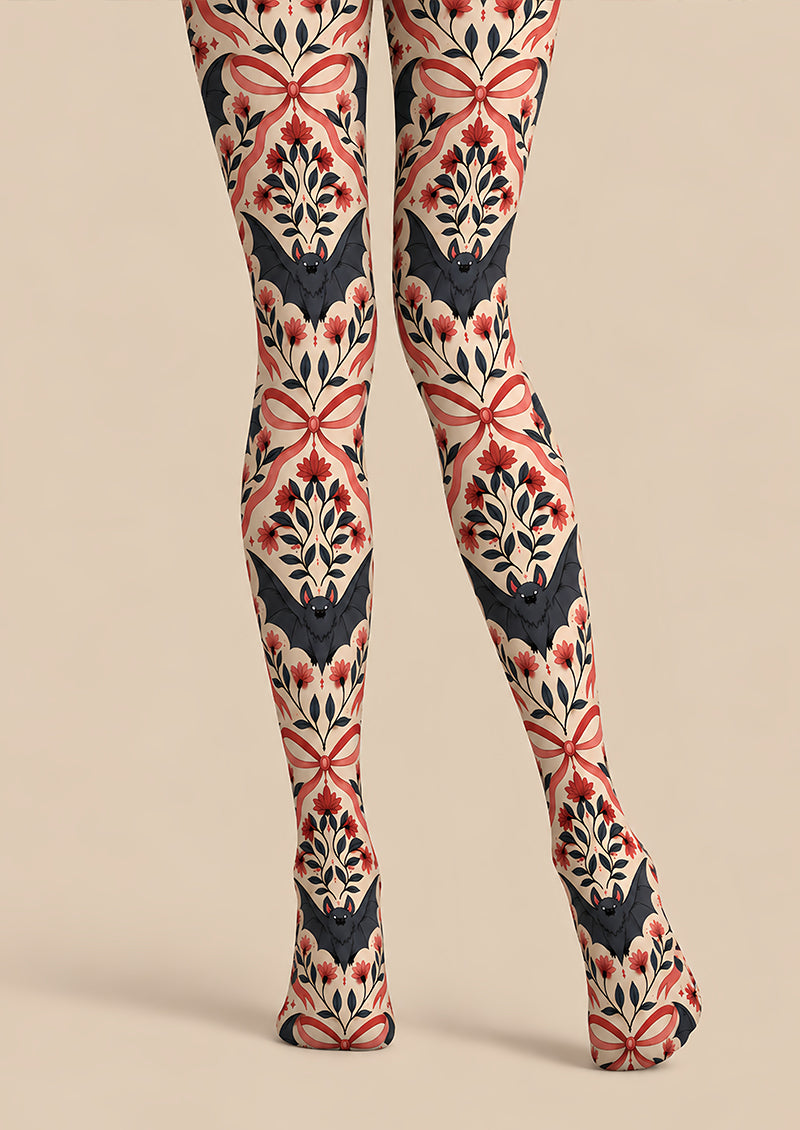 Halloween Bat Floral Bow Tights Hosiery Pantyhose L69-61