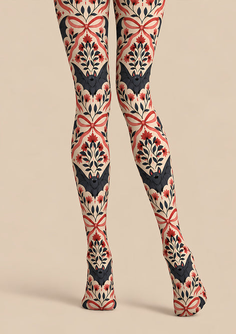 Halloween Bat Floral Bow Tights Hosiery Pantyhose L69-61