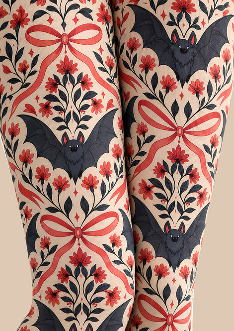 Halloween Bat Floral Bow Tights Hosiery Pantyhose L69-61