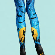 Black Cat Bat Moon Graphic Halloween Tights Pantyhose L69-62