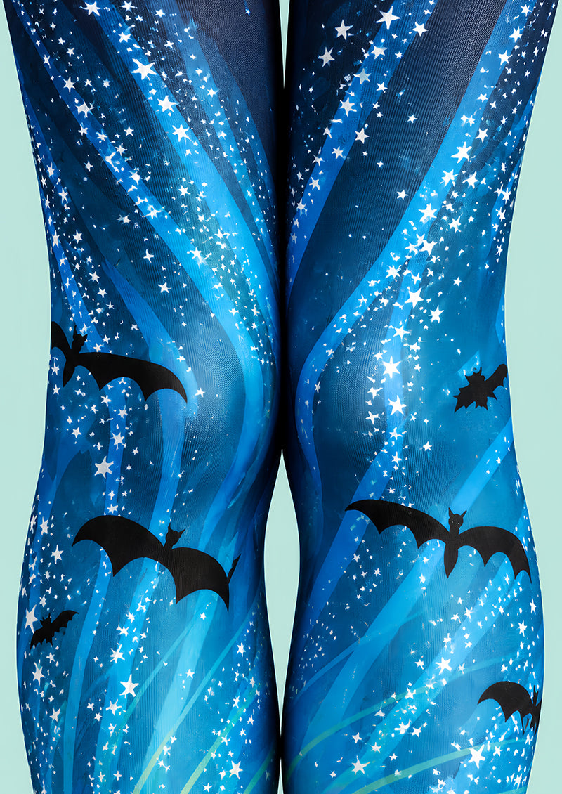 Black Cat Bat Moon Graphic Halloween Tights Pantyhose L69-62