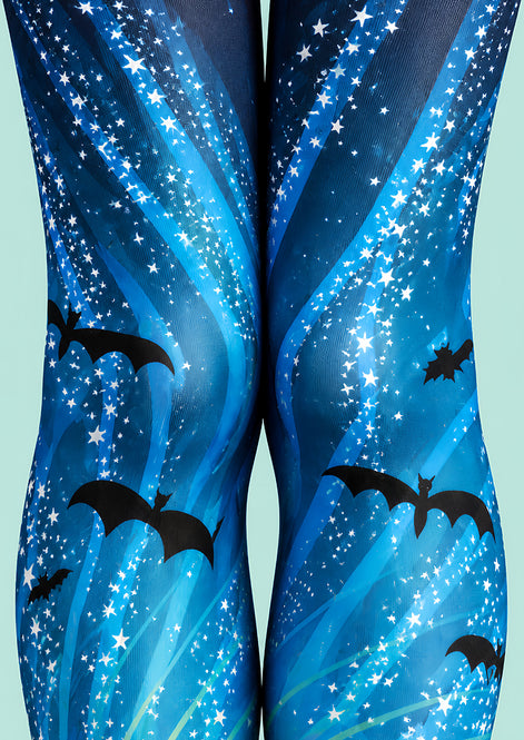 Black Cat Bat Moon Graphic Halloween Tights Pantyhose L69-62