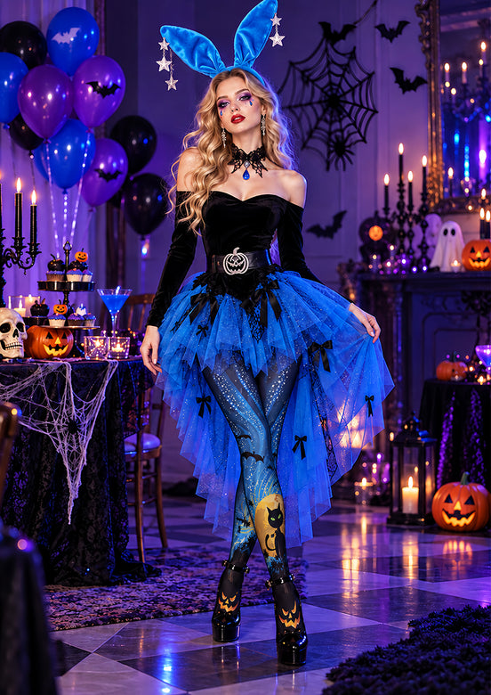 Black Cat Bat Moon Graphic Halloween Tights Pantyhose L69-62