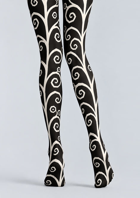 Black White Abstract Swirl Pattern Tights Pantyhose L69-64