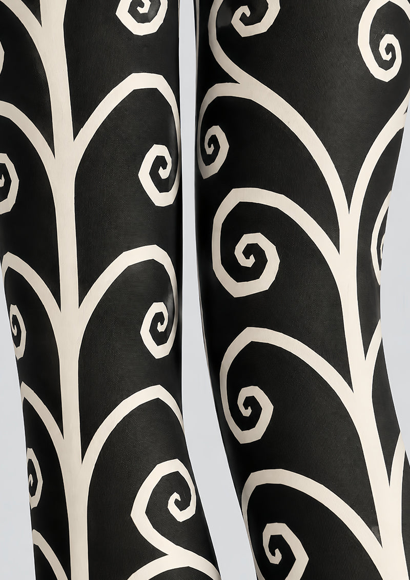 Black White Abstract Swirl Pattern Tights Pantyhose L69-64