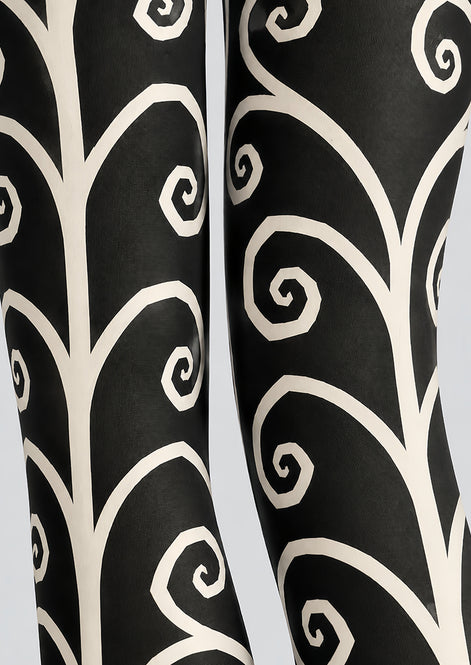 Black White Abstract Swirl Pattern Tights Pantyhose L69-64