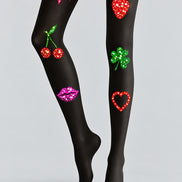 Black Y2K Sticker Print Tights Hosiery Pantyhose L69-65