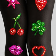 Black Y2K Sticker Print Tights Hosiery Pantyhose L69-65