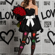 Black Y2K Sticker Print Tights Hosiery Pantyhose L69-65