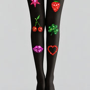 Black Y2K Sticker Print Tights Hosiery Pantyhose L69-65