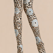 Blue Floral Leopard Print Tights Pantyhose L69-8