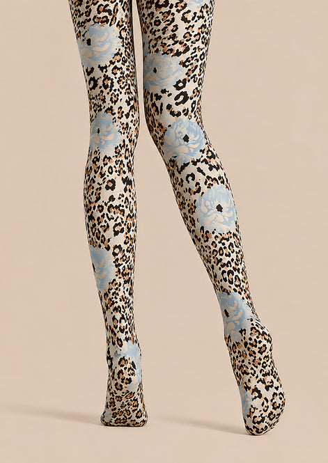 Blue Floral Leopard Print Tights Pantyhose L69-8