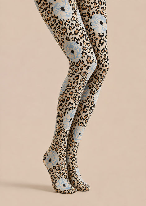 Blue Floral Leopard Print Tights Pantyhose L69-8