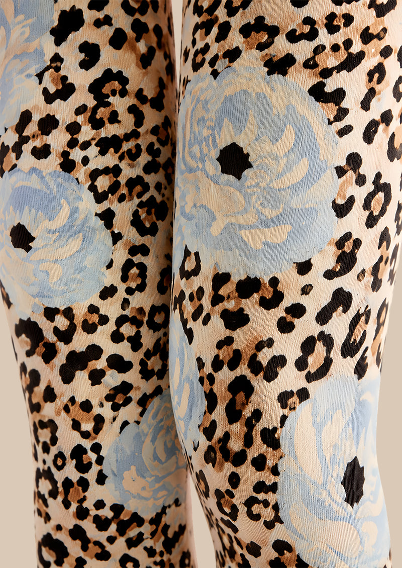 Blue Floral Leopard Print Tights Pantyhose L69-8