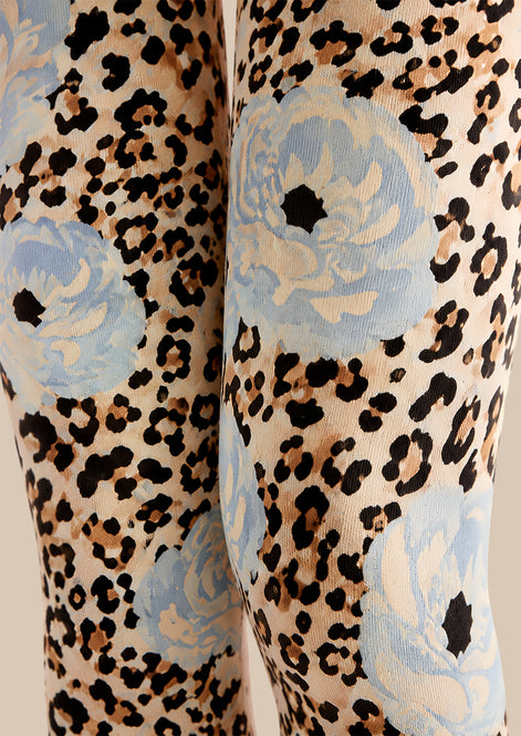 Blue Floral Leopard Print Tights Pantyhose L69-8