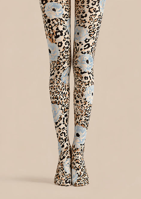 Blue Floral Leopard Print Tights Pantyhose L69-8
