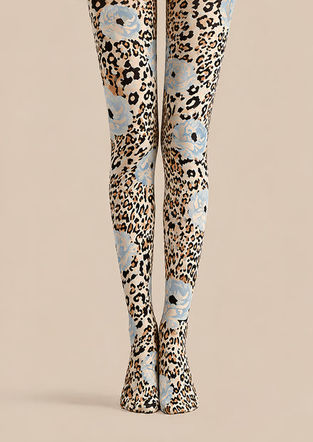 Blue Floral Leopard Print Tights Pantyhose L69-8