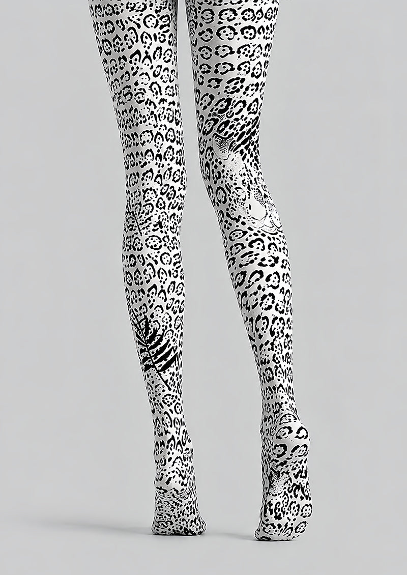 Black White Leopard Print Tights Pantyhose L69-9