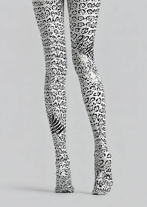 Black White Leopard Print Tights Pantyhose L69-9