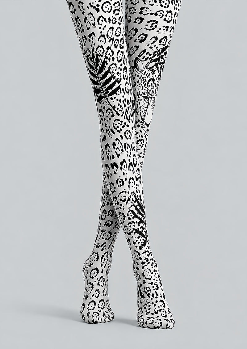 Black White Leopard Print Tights Pantyhose L69-9