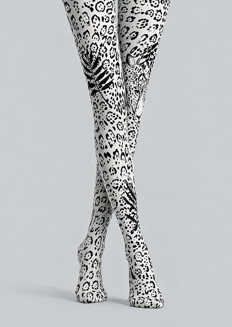 Black White Leopard Print Tights Pantyhose L69-9