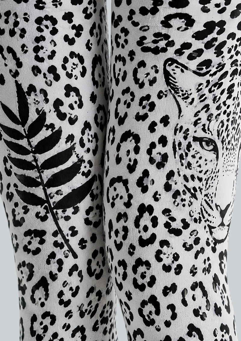 Black White Leopard Print Tights Pantyhose L69-9
