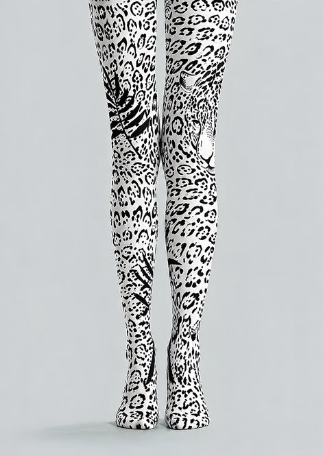 Black White Leopard Print Tights Pantyhose L69-9