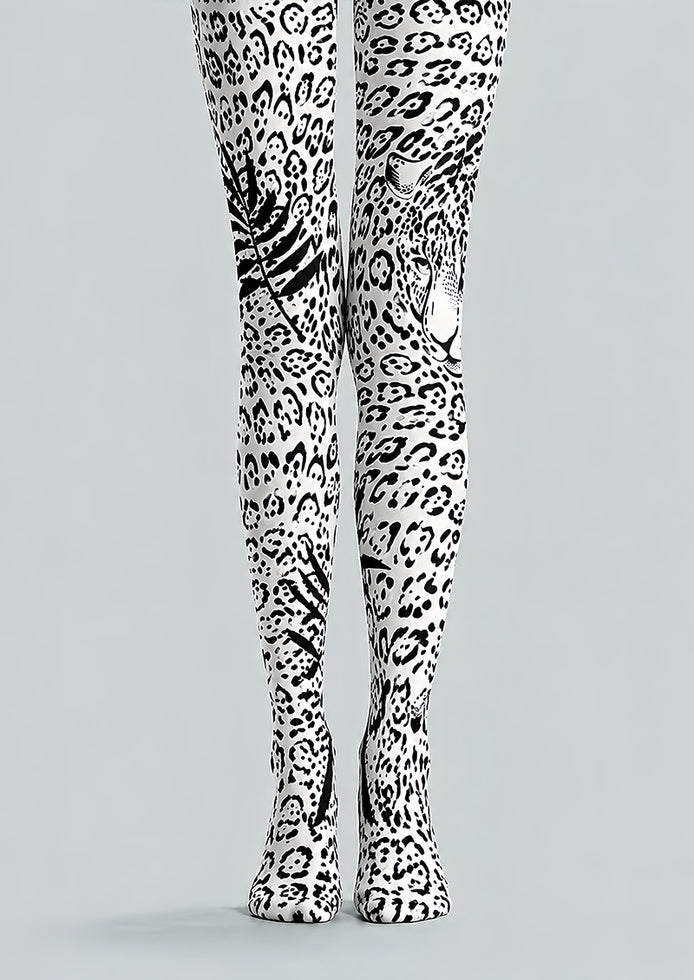Black White Leopard Print Tights Pantyhose L69-9