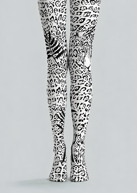 Black White Leopard Print Tights Pantyhose L69-9