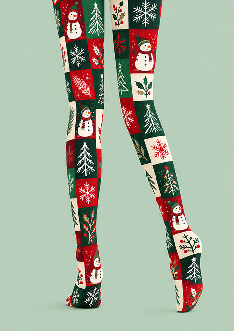 Snowman Christmas Patchwork Tights Hosiery Pantyhose Z610-12