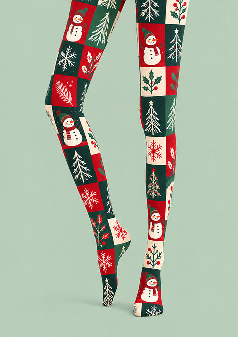 Snowman Christmas Patchwork Tights Hosiery Pantyhose Z610-12