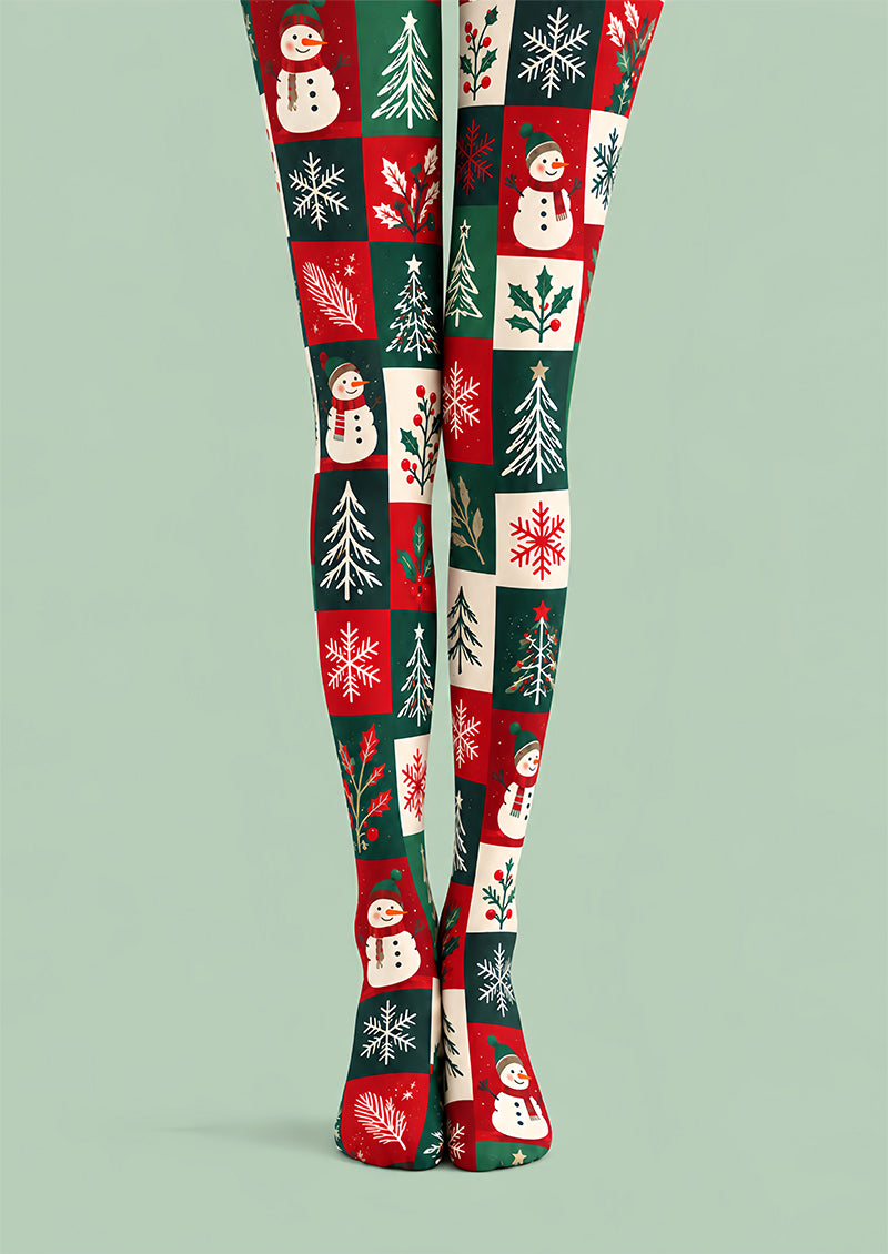 Snowman Christmas Patchwork Tights Hosiery Pantyhose Z610-12