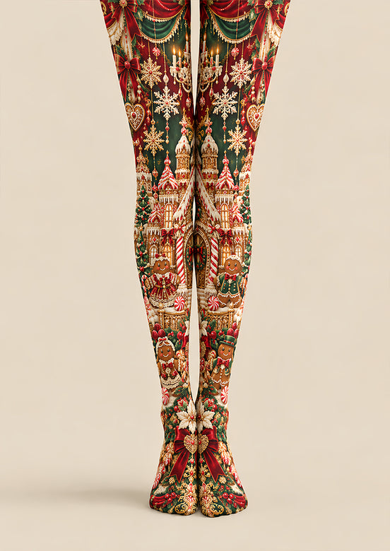 Gingerbread Castle Print Tights Hosiery Pantyhose Z610-27