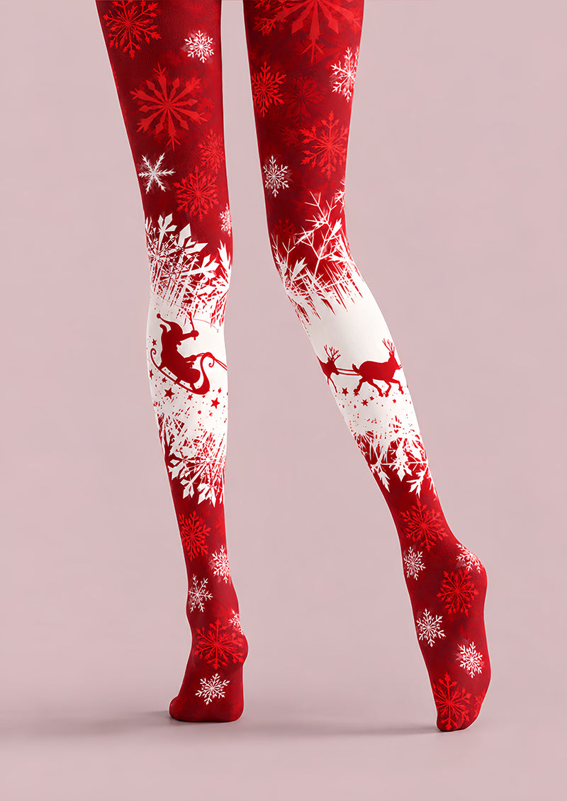 Reindeer Sleigh Print Tights Hosiery Pantyhose Z610-28