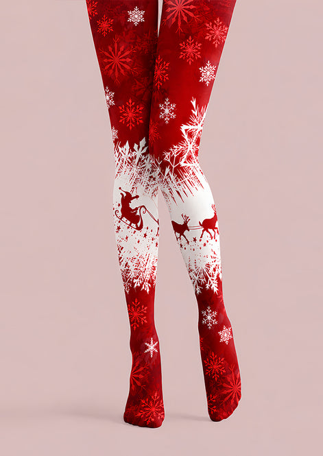 Reindeer Sleigh Print Tights Hosiery Pantyhose Z610-28
