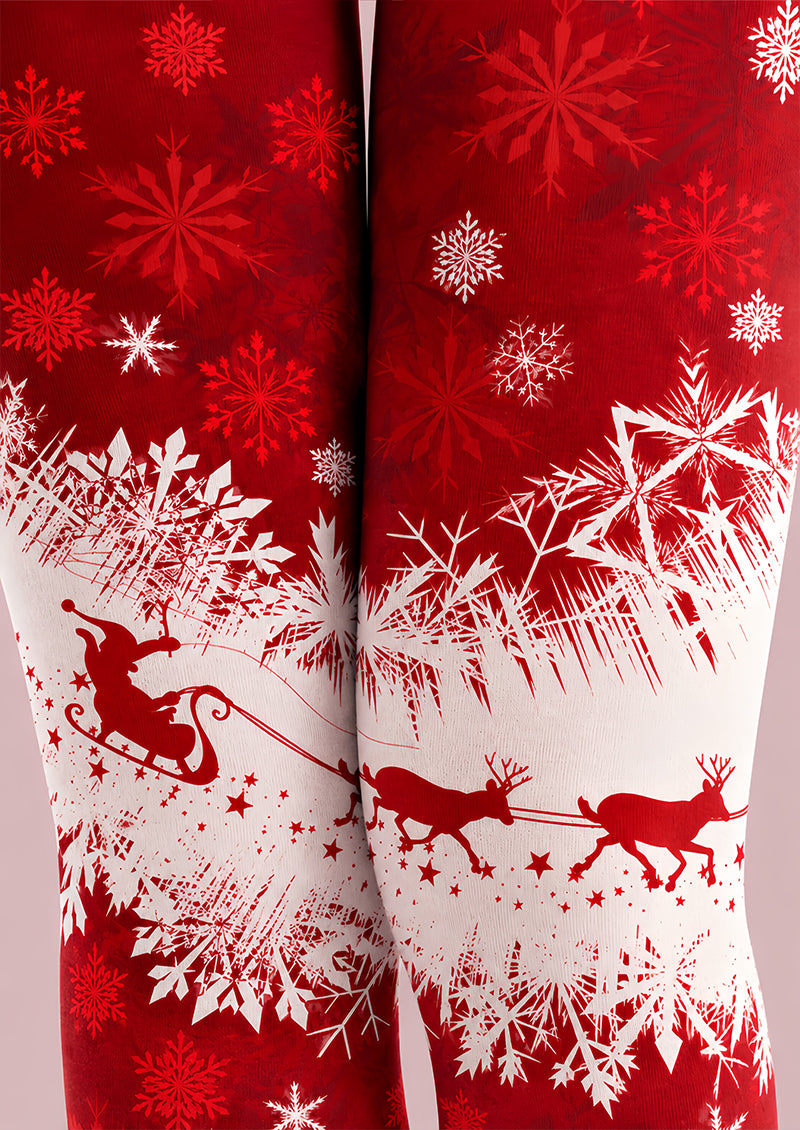 Reindeer Sleigh Print Tights Hosiery Pantyhose Z610-28