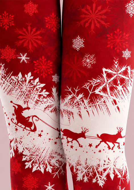 Reindeer Sleigh Print Tights Hosiery Pantyhose Z610-28
